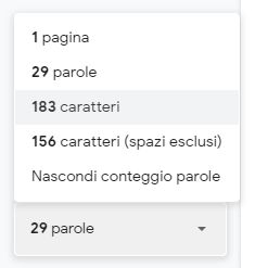 Riquadro Conteggio parole con pannello statistiche