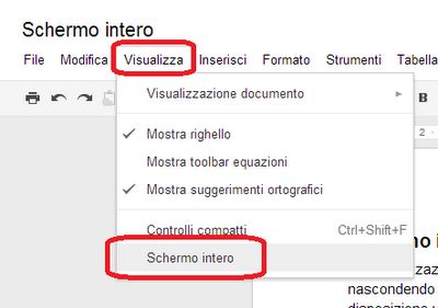 Opzione Schermo intero nel menu Visualizza